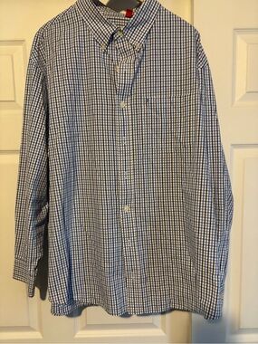 Izod Blue and White Check Button-Down Dress Shirt
